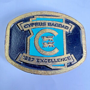 Vintage Cyprus Bagdad 1987 Excellence Brass Belt Buckle - Dyna Buckle Provo Utah